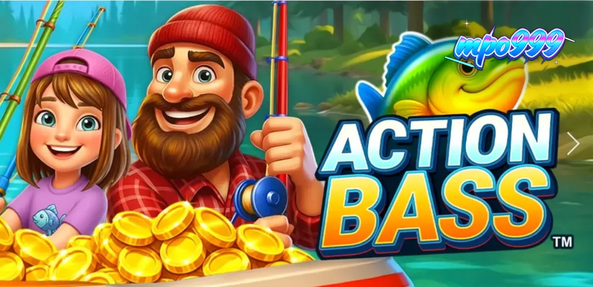 Tampilan visual slot Action Bass dengan tema memancing keluarga